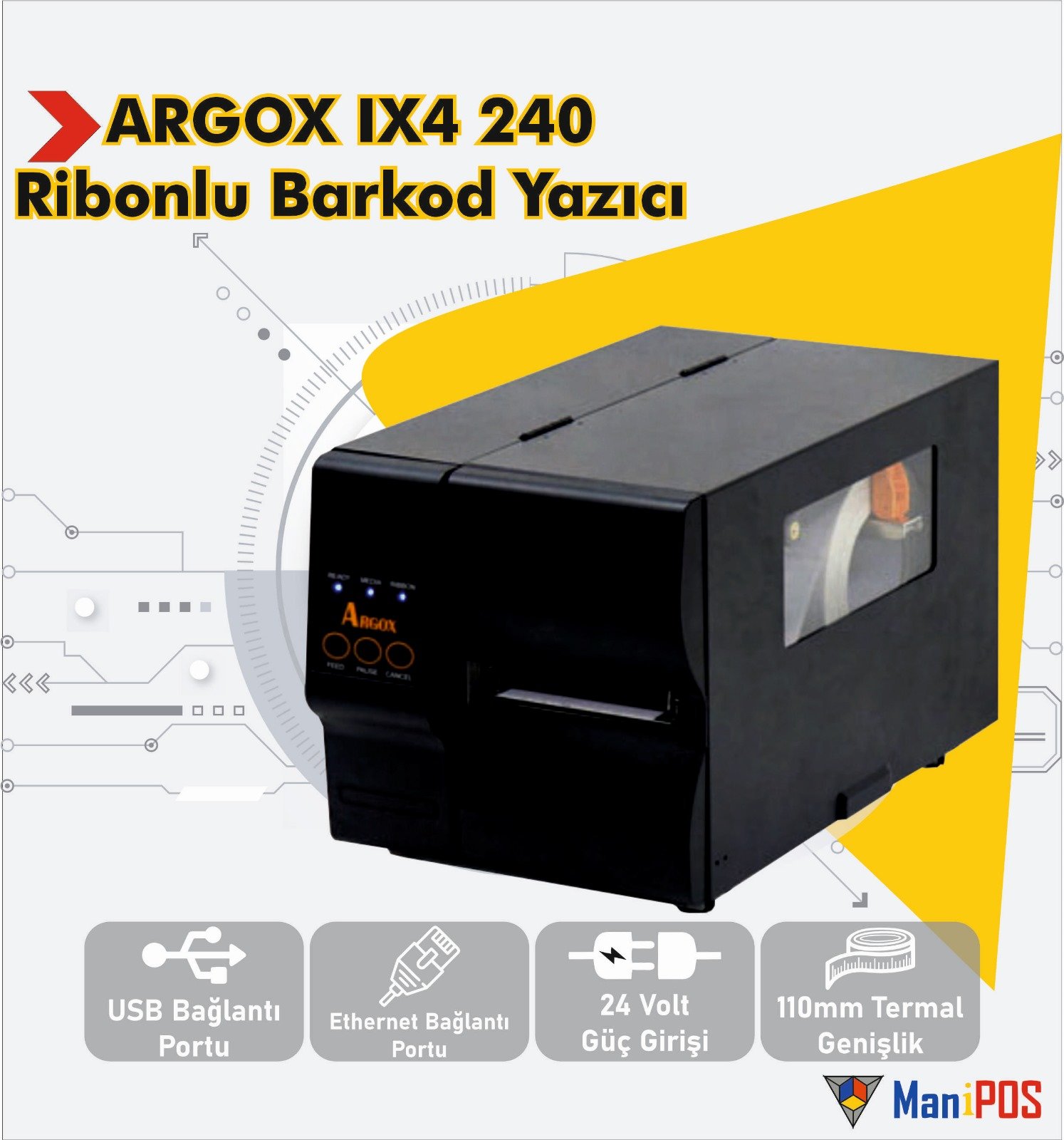 ARGOX IX4-240 ENDUSTRIYEL RIBONLU BARKOD YAZICI 120MM